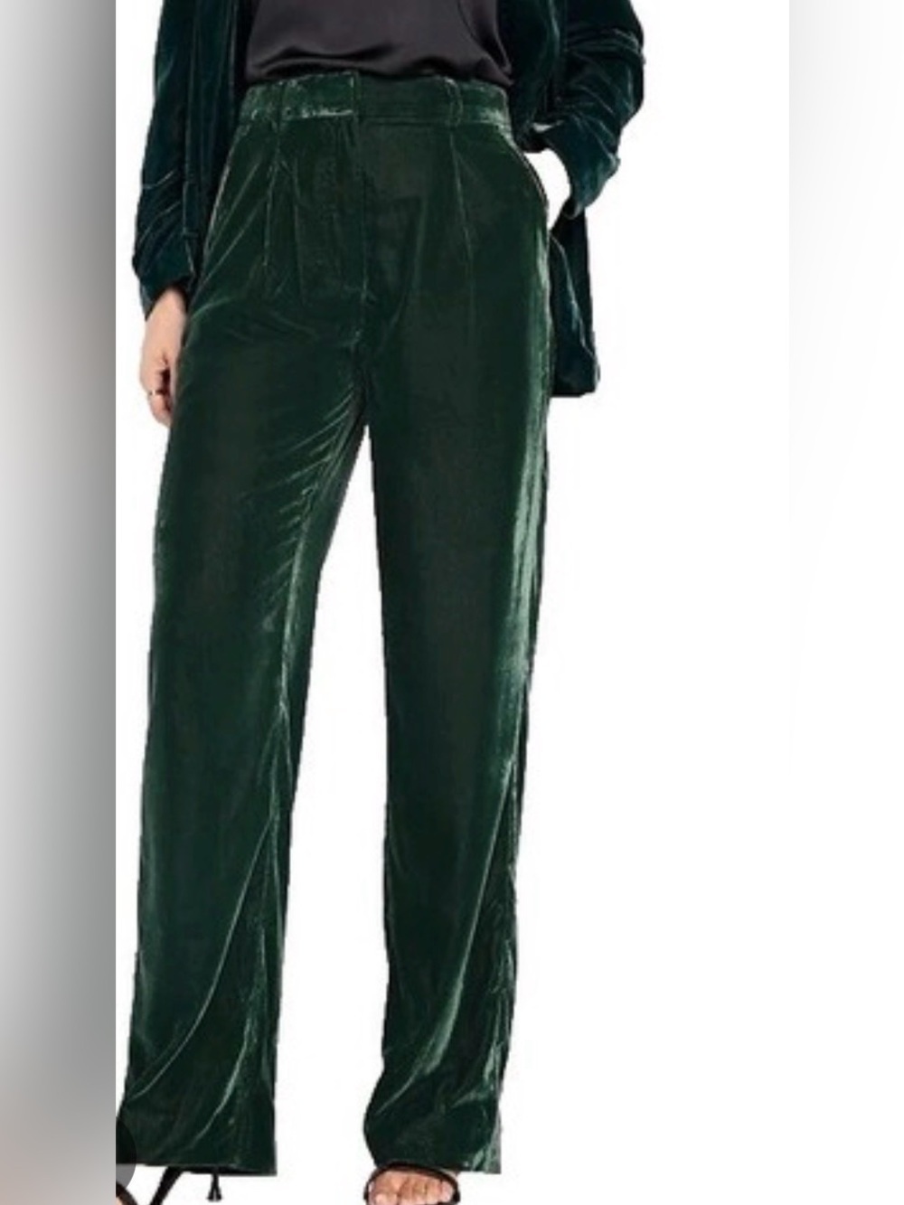 RIHOAS Green Velvet Wide-Leg Trousers M vintage-inspired Office wear